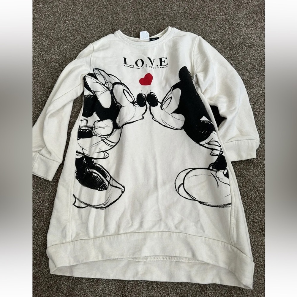 Girls Valentines Day Zara Tunic Sweater Dress Size 9 Disney Design Mickey Minnie
